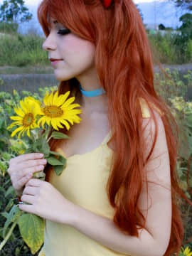 [SailorMappy] Asuka (Evangelion)_47：asuka_yellow_sundress_cosplay_sunflower_fields_by_sailormappy_d6m29eh