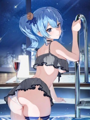 [星街すいせい プールH]夜のプールですいちゃんが水着着衣のまま立ちバックでおち◯ぽを挿入されてトロ顔になっちゃうフルカラーCG集!!