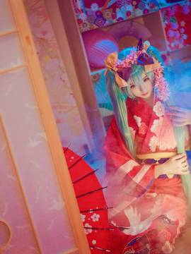 初音花色衣仙鹤和服 C O S_初音未来和服 (5)