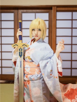 《Fate Stay Night》Saber晴着ver.~吾王和服新年挂画 C O S P L A Y_saber 同人手办和服cosplay (2)