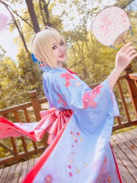 《Fate Stay Night》Saber晴着ver.~吾王和服新年挂画 C O S P L A Y_【和服saber和樱saber】你是我放不下的执着 (3)